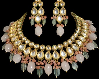 Mint Pink Kundan Choker | Uncut Polki Bridal Necklace | Sabyasachi Inspired Indian Jewelry Set