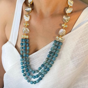 Polki Necklace Long Blue Mala Rani Haar Beaded Indian Jewelry Layered Mother Of Pearl Sabyasachi Inspired Necklace Turquiose Blue Necklace