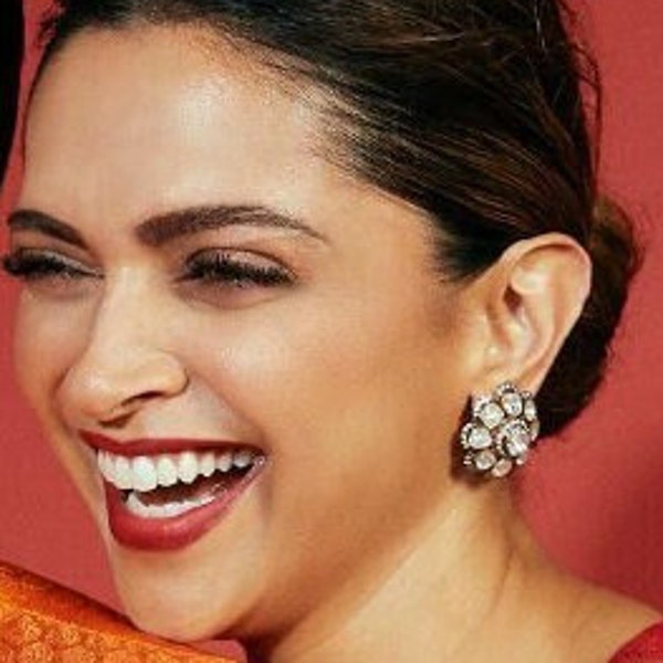 Polki Earrings Deepika Padukone Jewelry Victorian Polki Kundan Earrings Uncut Polki Stud Earrings Moissanite Polki Diamond Studs India