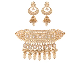 Kundan Necklace Moissanite Polki Choker Sabyasachi Inspired Jewelry Indian Bridal Necklace Set Uncut Polki Statement Jewelry Gift