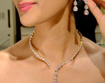 Diamond Necklace Statement Indian Bridal Jewelry Crystal Open Necklace Cz Designer Inspired Necklace Moissanite Diamond Jewelry For Women
