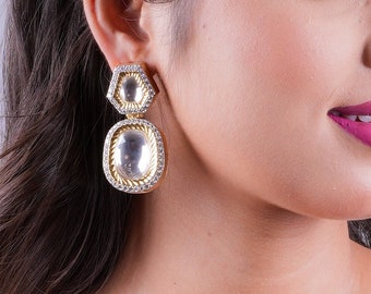 Uncut Polki Kundan Earrings | Moissanite Diamond Jewelry | Sabyasachi Inspired Jadau Earrings | Indian Bridal Statement Earrings