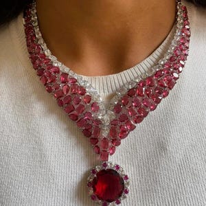 Ruby Necklace Red Diamond Jewelry Set American Diamond India Red Sapphire Necklace Ruby Wedding CZ Amrapali Inspired Long Ruby Statement