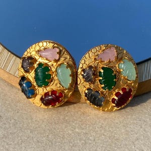 Navratan Earring Amrapali Inspired India Studs Multi Color Earrings 22k Gold Plated Antique Earrings Big Statement Stud Jadau Kundan Jewelry