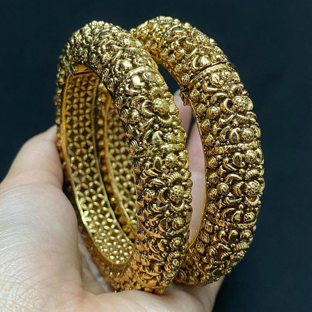 Indian Bangles 22k Gold Kada Antique Gold Bangles South Indian Jewelry ...