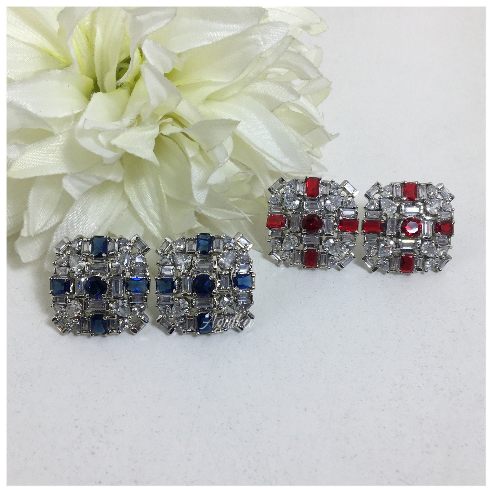 Indian Stud Earrings CZ Diamond Studs Big Crystal Earrings Etsy