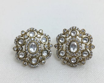 Polki Earrings Kundan Uncut Diamond Studs Jadau Indian Bridal Earrings Modern Deepika Padukone Sabysachi Inspired Victorian Earrings Women