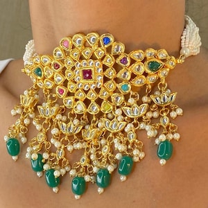 Navratan Necklace Uncut Kundan Choker Sabyasachi Jewelry Polki Necklace Pearl Indian Necklace Navratan Jewelry Multi Stone Kundan Jewelry