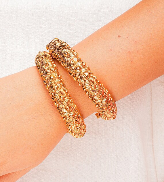 18 Kt Gold Plated Golden Textured Kada Bracelet, Cara – Inaya Accessories