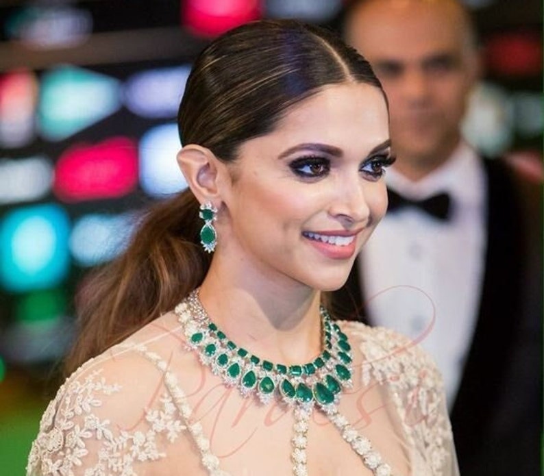 Kiara Advani	Emerald Diamond	Bridal Wedding Set	Agulka Jewels	American Diamond	Emerald Jewelry Set	Emerald Choker	Green Diamond	Emerald Green	Deepika Padukone	India Choker	Faux Emerald	Emerald Necklace