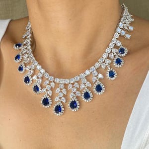 Sapphire Necklace Blue American Diamond Jewelry Set Statement ROYAL Blue Sapphire Diamond Necklace CZ Sets Sabyasachi Inspired Sapphire Gift