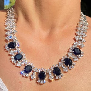 Sapphire Necklace PREMIUM Blue American Diamond Statement India Jewelry CZ Blue Sapphire Diamond Necklace Amrapali Inspired Bride WEDDING
