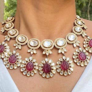 Polki Necklace Red Kundan Necklace India Sabyasachi Jewelry Moissanite Polki diamond Necklace PREMIUM Kundan Bridal Jewelry Jadau Necklace