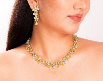 Ensemble de colliers diamants jaunes canaris américains Collier pierre jaune Inde bijoux diamants collier Sabyasachi CZ ensembles