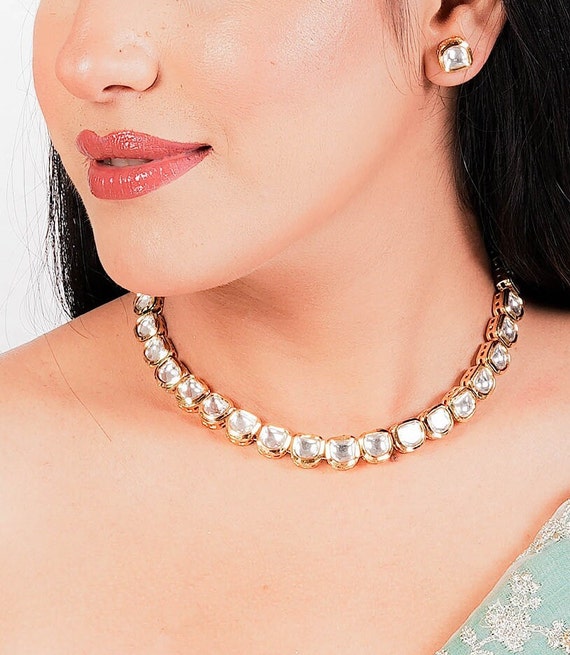 Simple Kundan Choker Small Kundan Set Gold Kundan Set Kundan Polki