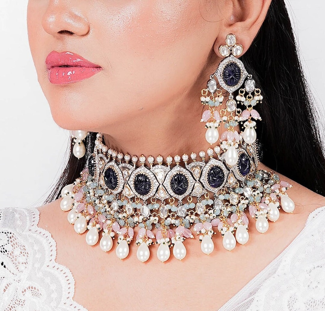 Sabyasachi Choker Blue Kundan Set Kundan Necklace Victorian Kundan