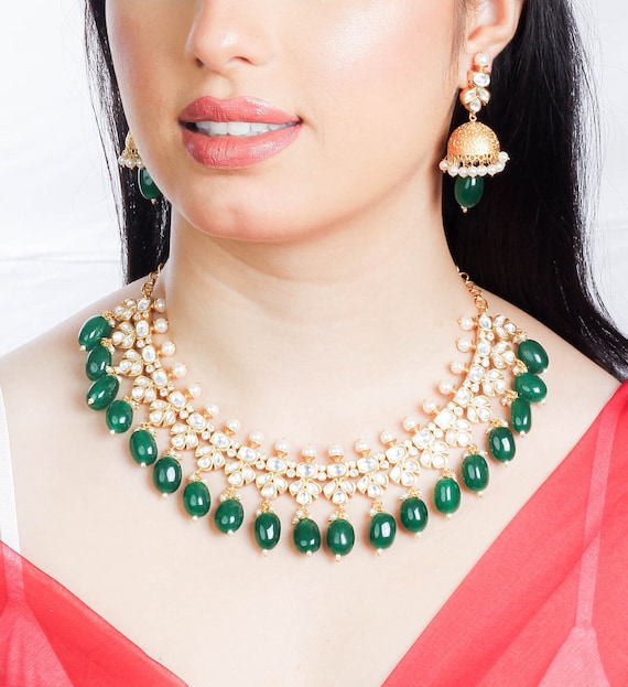 Green Polki Necklace Sabyasachi Jewelry Jadau Jewelry Green Kundan