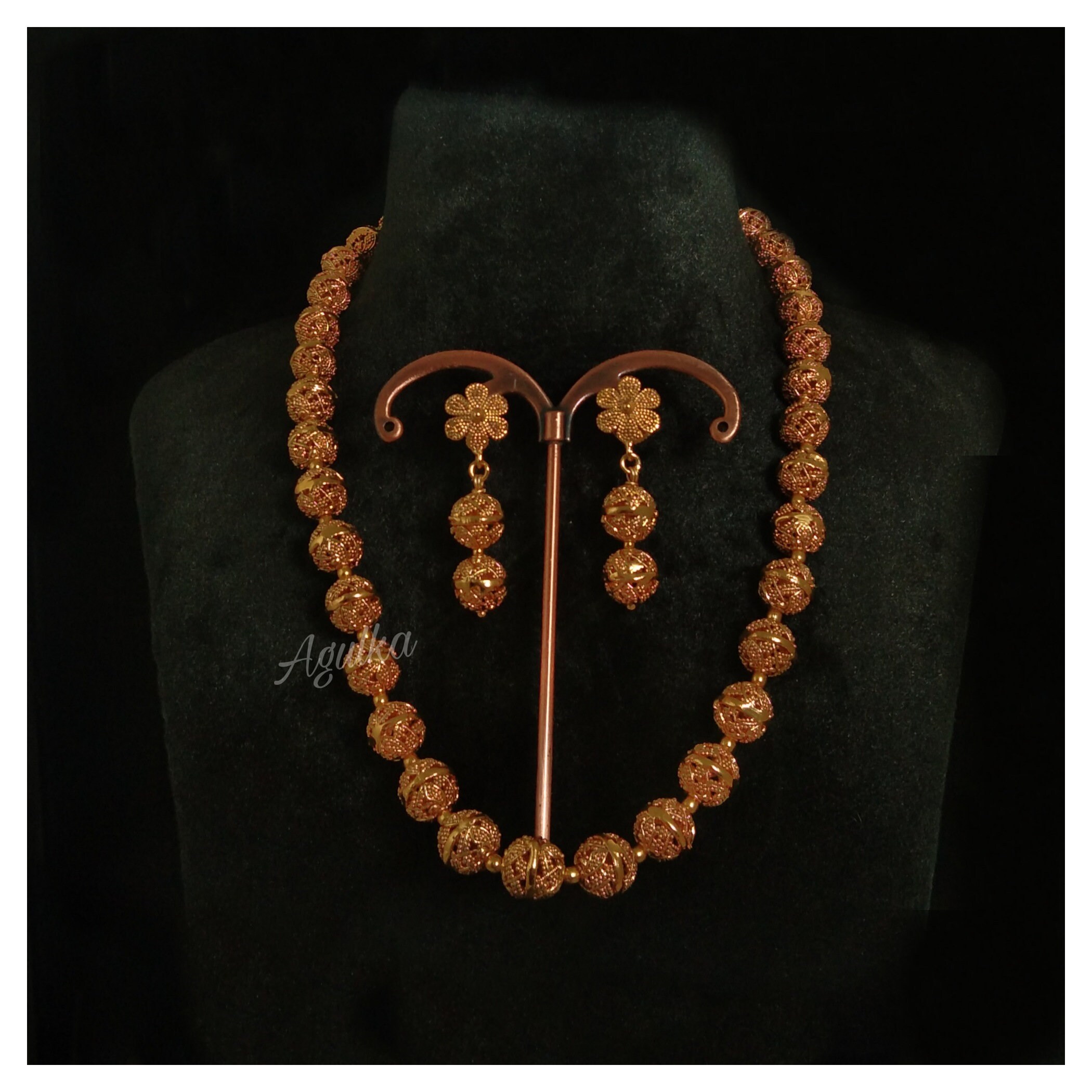 Long Matar Mala Necklace and Earrings 