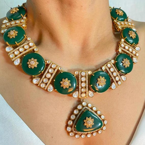 Polki Necklace Emerald Indian Kundan Necklace Amrapali Jewelry