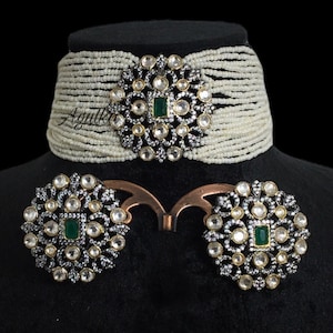 Kundan Choker Choker Victorian Polki Schmuck Sabyasachi Green Indian Halskette Perle Kundan Halskette Moissanite Polki Diamant Jadau Schmuck
