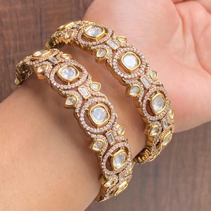 Polki Bangles Jadau Kundan Bangles India Moissanite Polki Diamond Jewelry Sabyasachi Jewelry Indian Bangles Openable Indian Weddings Bangle