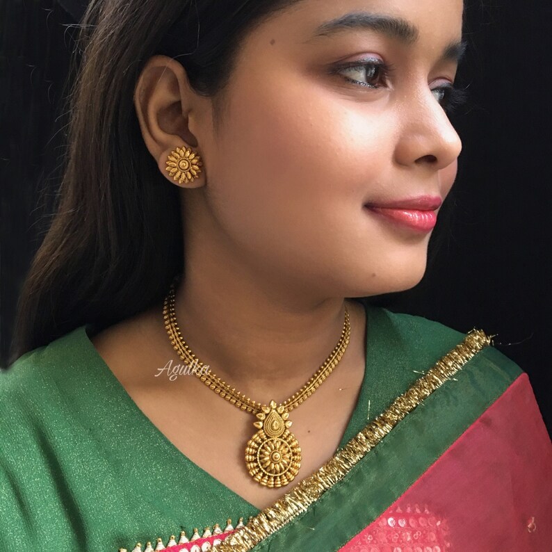 Antique Gold Plated Pendant Necklace Set/temple Etsy