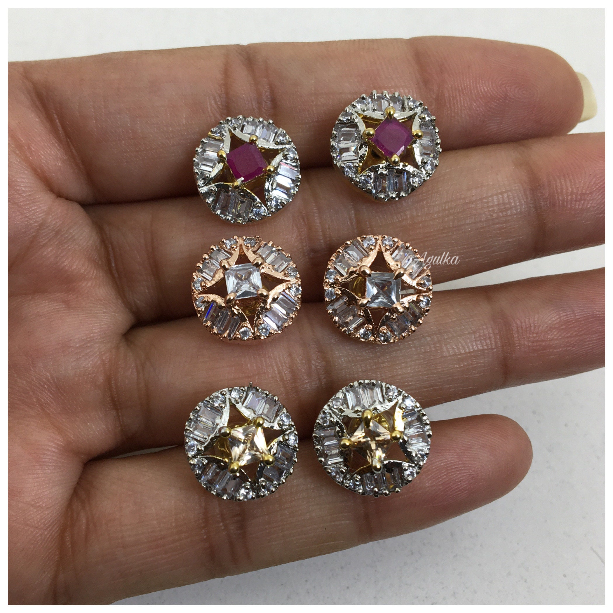 CZ Diamond Studs Indian Stud Earrings Small Studs Bollywood Etsy