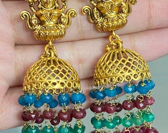 Temple Earrings Long Jhumka | South Indian Gold Plated Antique Jewelry | Traditional Bridal Jhumka | Bollywood Statement Earrings