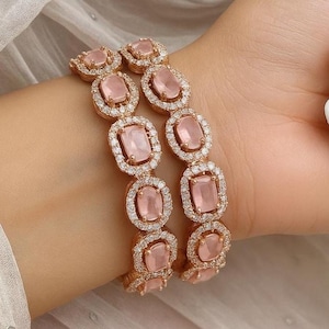 Pink Diamond Bangle PREMIUM India Jewelry Rose Gold Plated Kada Bangle CZ Pink Zircon American Diamond Amrapali Inspired Bride Kada WEDDING