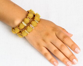 Gold Kada Bangle Temple Jewelry | South Indian Bridal Bangles | Antique Gold Plated Kada | Traditional Pakistani Wedding Bangle