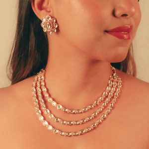 Polki Necklace India Polki Jewelry Uncut Diamond Necklace Sabyasachi Jewelry 3 Layered Kundan Necklace Moissanite Polki Rose Gold Kundan Set