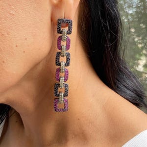Multicolor Earrings PREMIUM Navratan American Diamond Statement Rainbow Earrings India Jewelry Long Navratan Diamond CZ Bride Wedding Gift