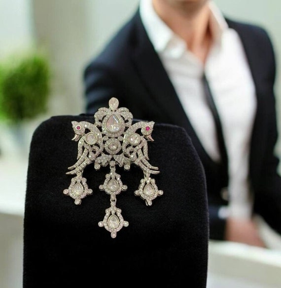 Mens Brooch Victorian Brooches For Men Diamond Brooch Peacock Kundan  Brooche Moissanite Polki Statement Brooch For Women Vintage Brooches