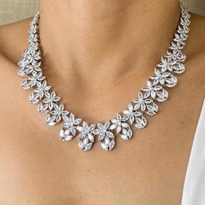 American Diamond Jewelry PREMIUM Cubic Zirconia Moissanite Diamond Necklace Zircon Sabyasachi Inspired Diamond India Set Statement Jewelry