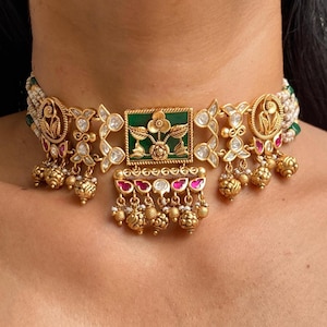 Polki Necklace Ruby Green Kundan Jewelry Sabyasachi Inspired Jewelry PREMIUM Moissanite Polki Kundan Bridal Necklace Victorian India Jewelry