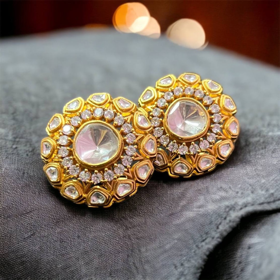 Polki Earrings Kundan Earrings Polki Jewelry Kundan Stud Earring