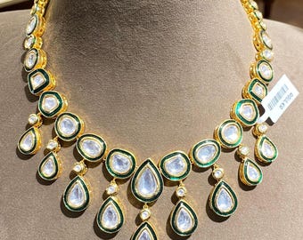 Polki Choker Necklace Moissanite | Kundan Bridal Jewelry | Gold Plated Statement Necklace | Indian Wedding Jewelry