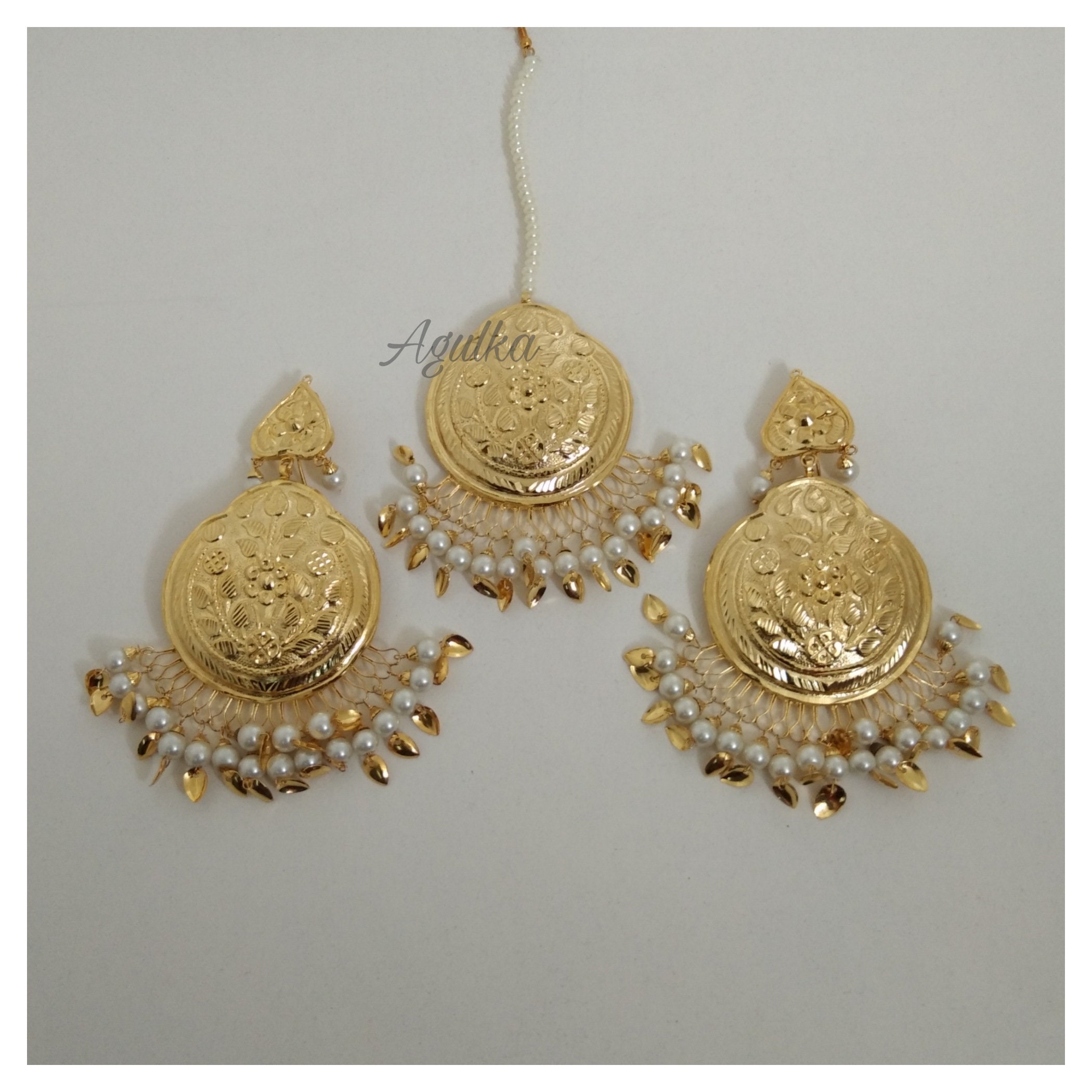 Traditional light weight pipal Patti earrings in golden – Timeless desires  collection