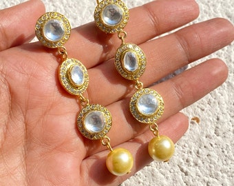 Long Polki Kundan Earrings | Sabyasachi Inspired Jewelry | Moissanite Diamond Look | Indian Bridal Earrings