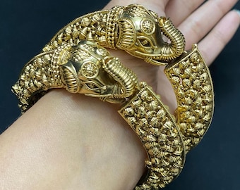 Indian Bangles Antique Gold Kada | Rajwadi Traditional Bangles | South Indian Temple Jewelry | Bridal Statement Kada Bangles