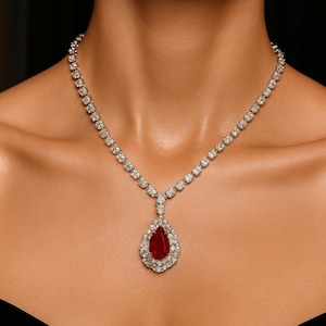 Ruby Choker PREMIUM American Diamond Pink Sapphire Ruby Jewelry Set DESIGNER Replica Pink Diamond Necklace Cubic Zirconia Pendant Cz Gift