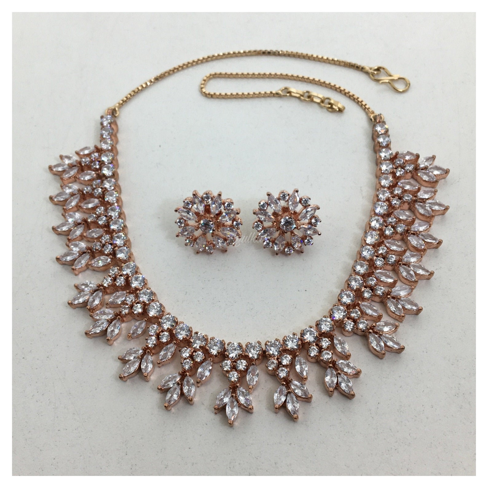 Rose Gold Necklace Indian/CZ Diamond Necklace/Bridal Necklace Etsy