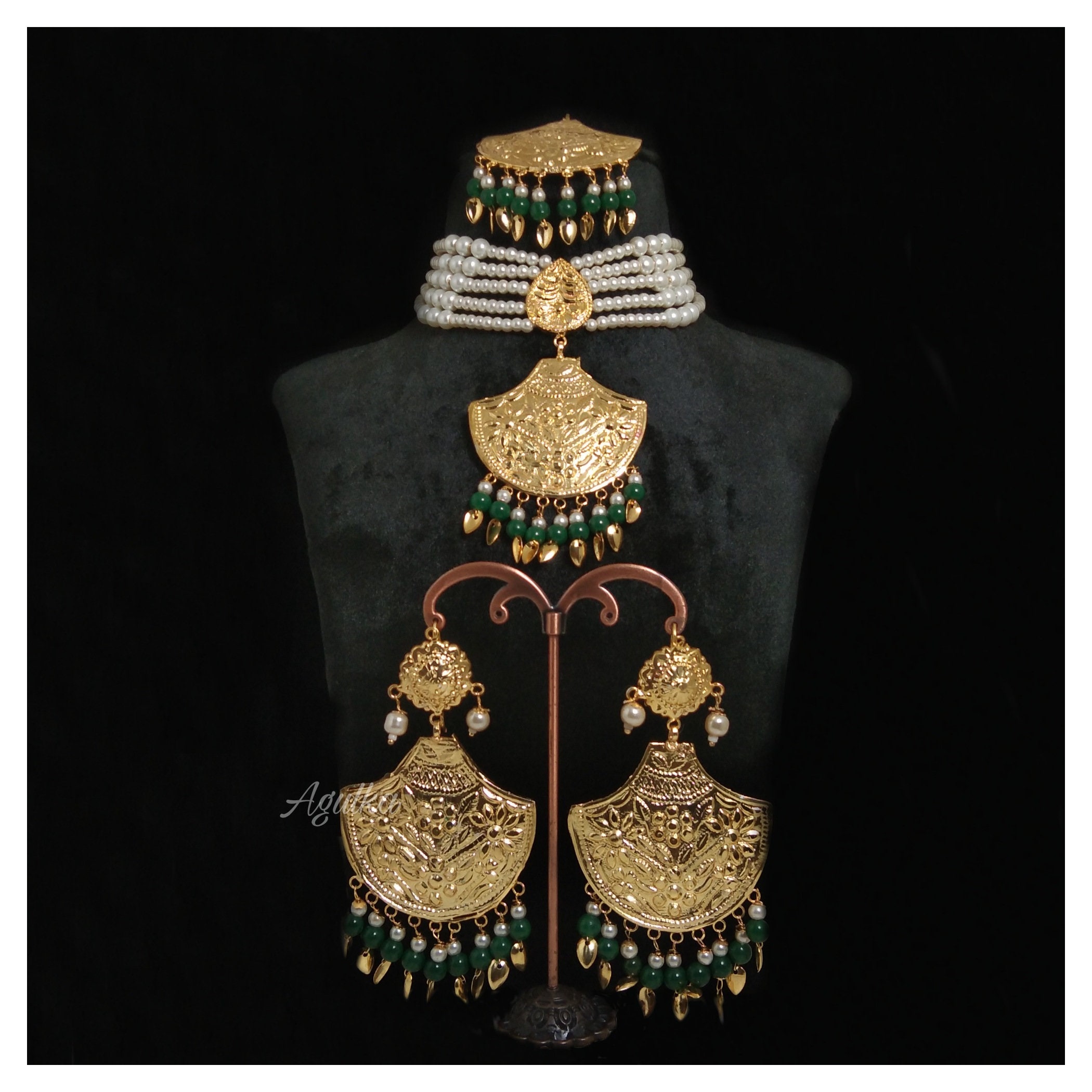 Punjabi Jewelry Traditional Pendant set Pearl Necklace Gold Etsy