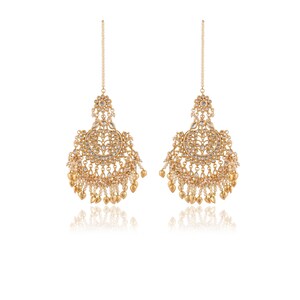 Tikka Earrings Set | Punjabi Bridal Jewelry | Oversized Kundan Polki Set | Indian Wedding Forehead Tikka image 8