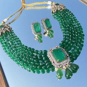Polki Necklace Emerald Green Kundan Long Necklace Sabyasachi Jewelry Doublet Necklace Layered Indian Victorian Polki Jewelry Indian Necklace