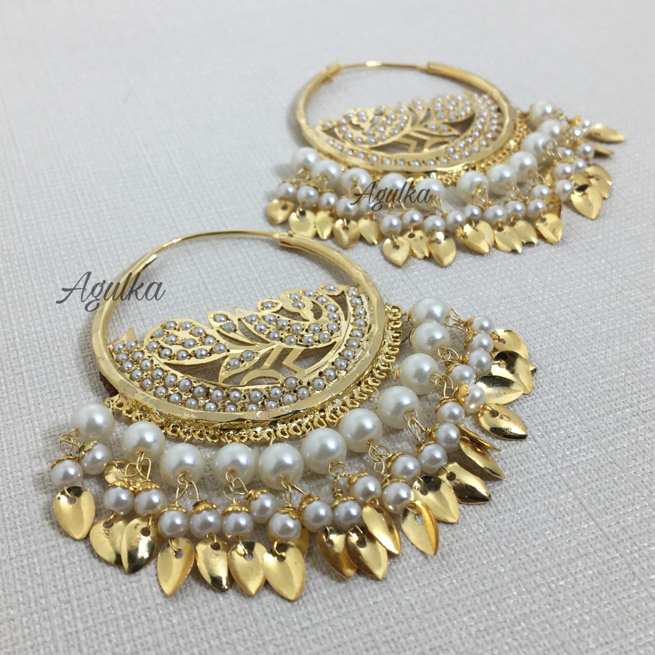 Gold Polished Peepal Patti Earrings set for giddha bhangra J0450 -  muteyaar.com