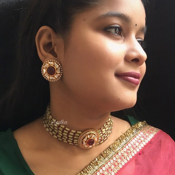 Pink Ruby Polki Kundan Choker Necklace 