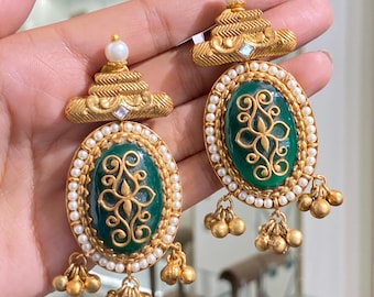 Kundan Chandbali Polki Earrings | Antique Gold Indian Jewelry | Statement Bridal Earrings | Jadau Wedding Jewelry