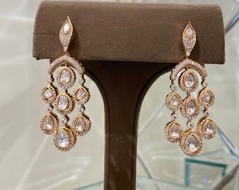 Kundan Polki Earrings | Victorian Style Jewelry | Long Statement Indian Earrings | Bridal Jewelry Gift