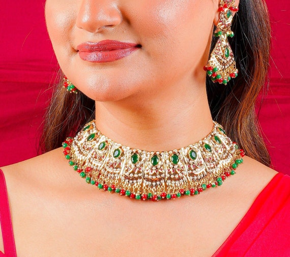 Nauratan Necklace Hyderabadi Choker Jadau Jewelry Pakistani Bridal